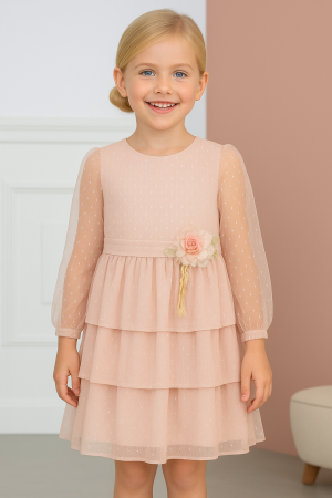 VESTIDO DE CEREMONIA NIÑA  TUL PLUMETI ROSA